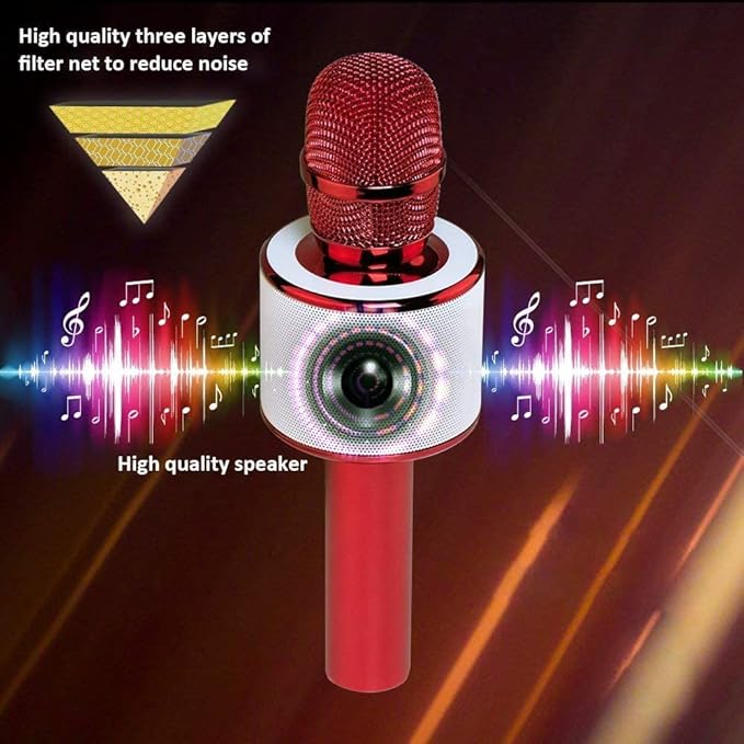 BONAOK Wireless Bluetooth Karaoke Microphone,3-in-1 Portable Handheld Mic Speaker Machine Birthday Home Party for PC or All Smartphone(Q37 Red)-CubbioJoy