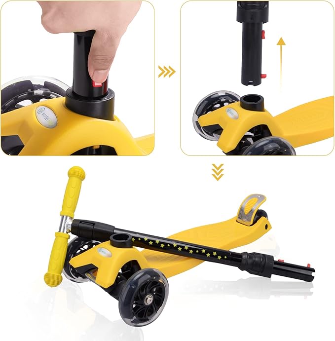 3 Wheel Scooter for Kids Ages 6-12,Kids Scooter with Light Up Wheels, Sturdy Deck Design, and 4 Height Adjustable Suitable for Kid Ages 3-12-CubbioJoy