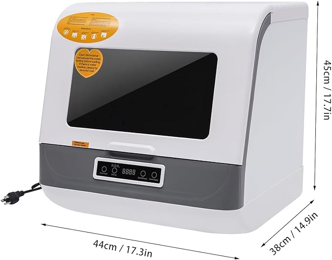 800W Portable Countertop Dishwasher, 110V Automatic Mini Dishwasher Machine with 3 Washing Programs, 360° Rotating Spray Air Drying Function for House Dorm Apartment RV-CubbioJoy