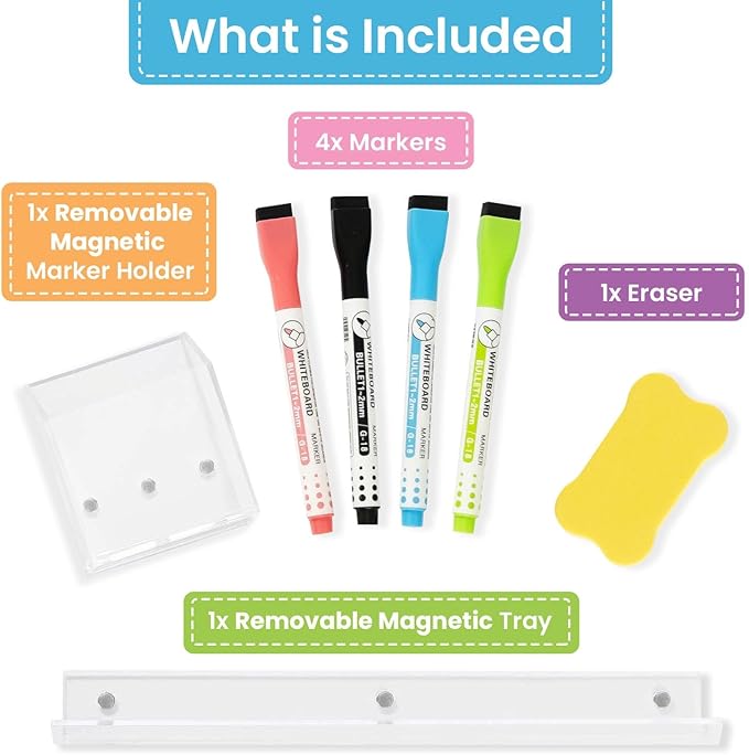 Acrylic Calendar for Wall - 24x18” Wall Calendar, Dry Erase Calender, Clear Calendar for Wall, Includes Magnetic Pen, Tray Holders, 4 Markers and 1 Eraser-CubbioJoy