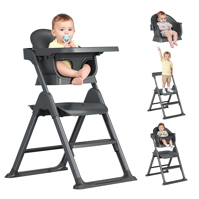 6-in-1 Baby High Chair, Convertible Highchair for Babies to Toddlers, Step Stool for Dining Time, Foldable & Easy Clean, Space-Saving Design, Adjustable, Navy Blue-CubbioJoy