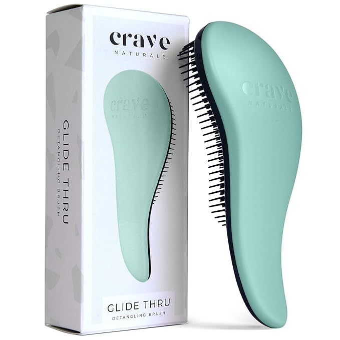 Crave Naturals Glide Thru Detangling Brush for Natural, Curly, Straight, Wet or Dry Hair - Gentle Detangler Styling Tool for Adults, Kids, Toddlers and Little Girls - 7.5 x 3 in, Turquoise-CubbioJoy