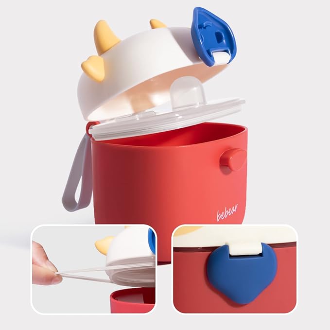 Bebamour Baby Formula Dispenser On The Go, Formula Container to Go, Formula Holder for Travel, Candy Fruit Snack Storage Container with Scoop and Leveller (Light Green Cow)-CubbioJoy