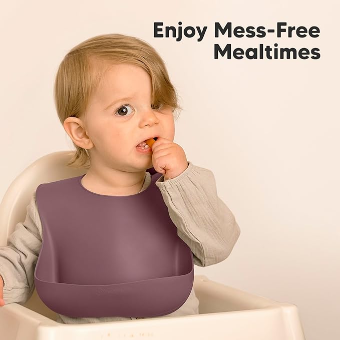 KeaBabies 2-Pack Silicone Baby Bibs for Eating - Sturdy Food-Grade Silicone Bibs for Babies Girl, Boy, Large Food Catcher, Clean & Put On Easily, Waterproof Toddler Feeding Essentials (Rocky)-CubbioJoy