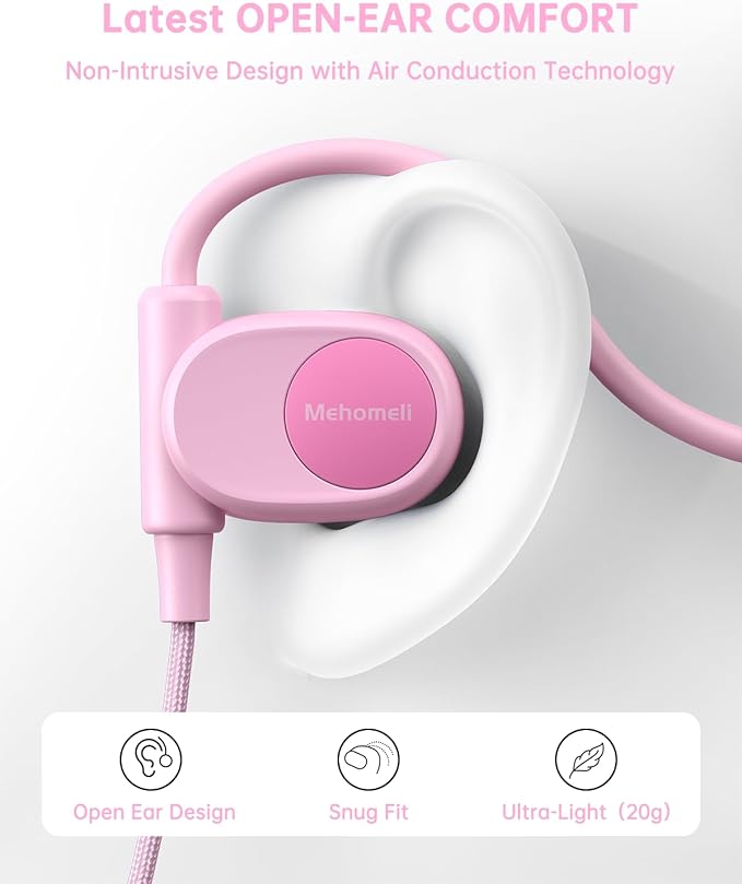 Kid Headphones for School, Air Conduction Open Ear Headphones, 3.5mm Jack Wired Cord, Ultra-Comfort, Ergonomic and Lightweight Design Perfect for School and Outdoor Activities-Pink-CubbioJoy