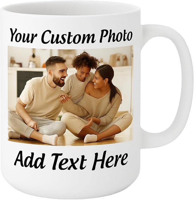 Customized 15oz Ceramic Coffee Mugs with Personalized Text and Photo Image Upload Novelty Gift, Personalize With Different Design And Images, Custom Gift (White)-CubbioJoy