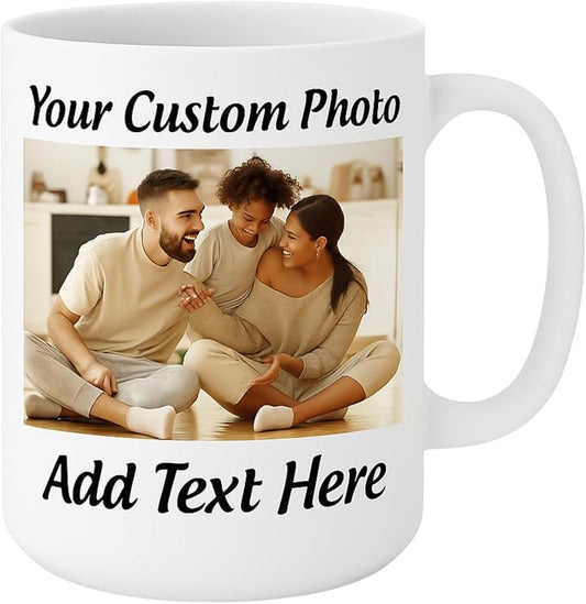 Customized 15oz Ceramic Coffee Mugs with Personalized Text and Photo Image Upload Novelty Gift, Personalize With Different Design And Images, Custom Gift (White)-CubbioJoy