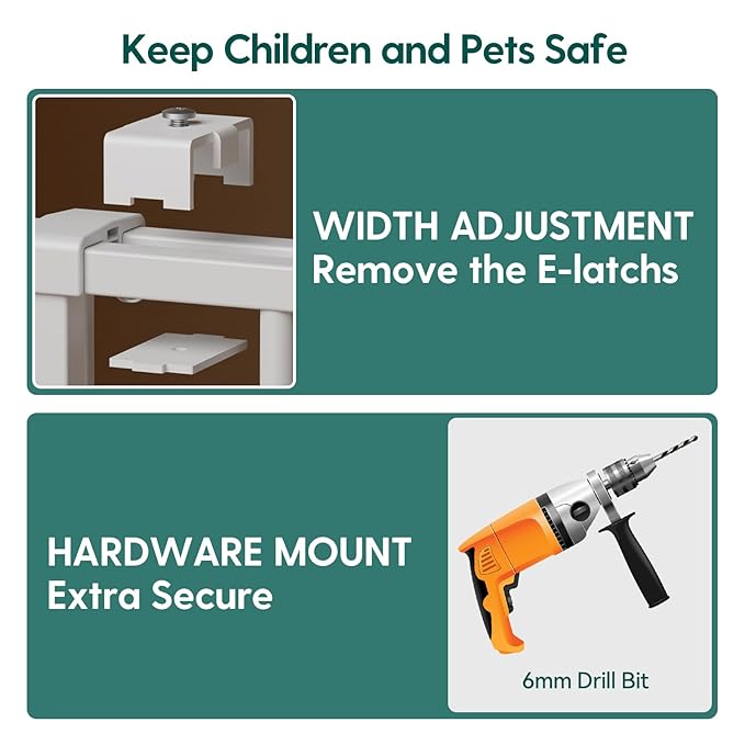 Babelio 26-43" No Bottom Bar Baby Gate for Babies, Elders and Pets, 2-in-1 Hardware Mount Dog Gate for The House, Stairs and Doorways, with Large Walk Thru Door, Black-CubbioJoy