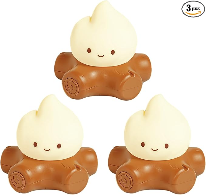 3pcs Campfire Night Light for Kids, Cute Campfire Lamp Gifts, LED Light up Flame Lights, Dimmable, Rechargeable Bedside Nightlight, Baby Nursery Dorm Kawaii Décor Toys Kits-CubbioJoy