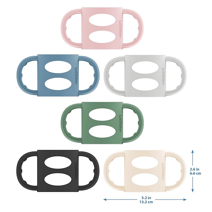 Dr. Brown's Narrow Baby Bottle Handles, 100% Silicone, Easy Grip Removable Handles for Bottle to Sippy Cup Transition, Black/Ecru/Pink, 3-Pack, 4m+-CubbioJoy