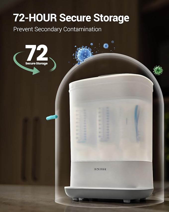 Baby Bottle Sterilizer | Esterilizador de Biberones, 6-in-1 HAUTURE Bottle Sterilizer and Dryer, Electric Steam Bottle Sanitizer for Baby Stuffs, Baby Bottles & Breast Pump Accessories-CubbioJoy