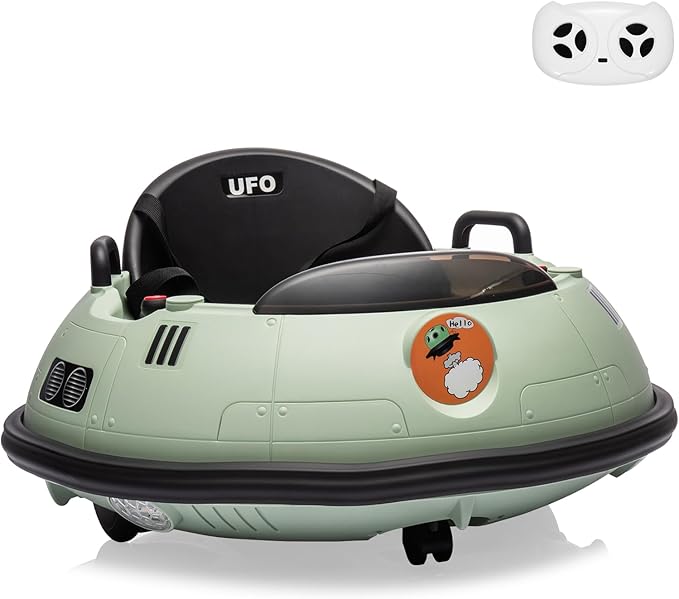 12V Electric Ride on Bumper Car for Toddlers, Kids Bumper Car with Remote Control, 360 Degree Spin, LED Lights, Dual Joysticks, Safety Belt for 18+ Months Kids, Green-CubbioJoy