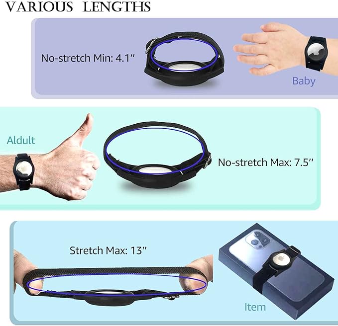 4 Pack Airtag Bracelet for Kids, AirTag Holder with Adjustable Stretchy Nylon Watch Band, Anti-Lost Apple Air Tag Case Loop for Child, Toddler, Wallet, AirTag Wristband Kids (Black)-CubbioJoy