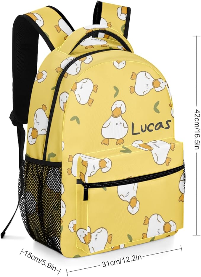 Cartoon Duck Yellow Custom Kids Backpack 16.5 Inch for Boy Girl, Personalized Waterproof Child School Travel Bag with Name, 16.5’’ X 12.2’’ X 5.9’’-CubbioJoy