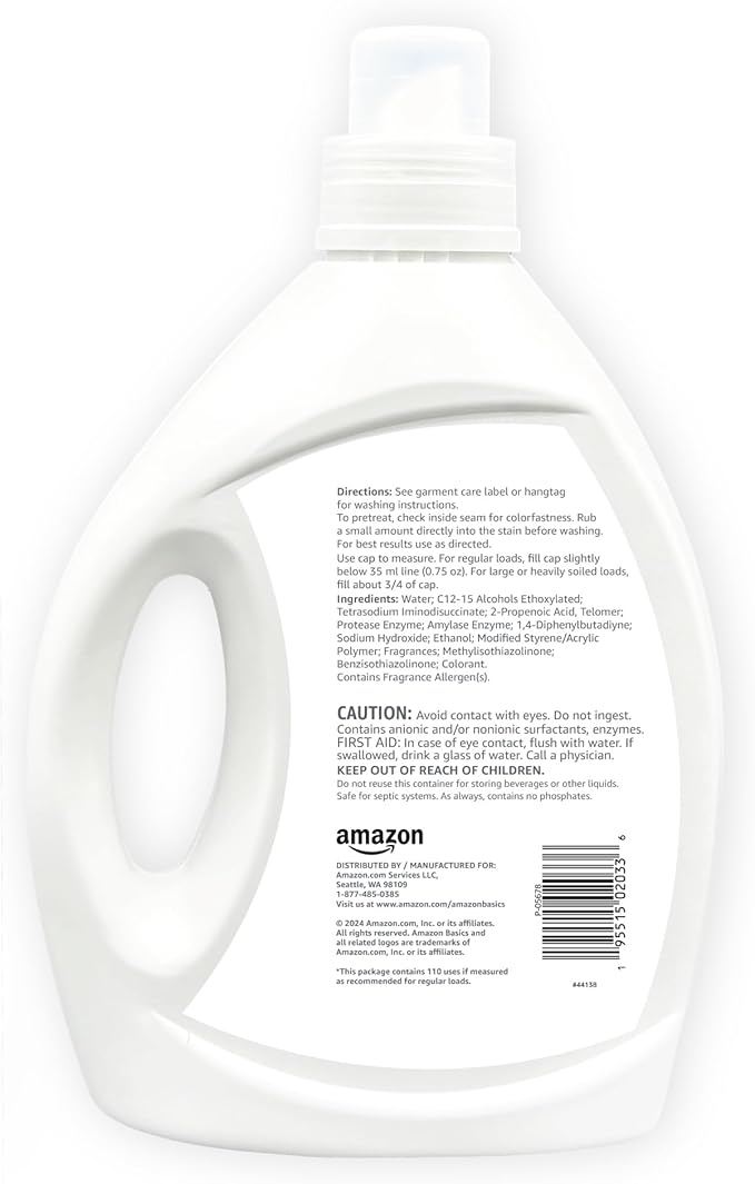 Amazon Basics Laundry Detergent Liquid, Concentrated, Fresh Scent, 110 Loads, 82.5 Fl Oz (New Packaging)-CubbioJoy