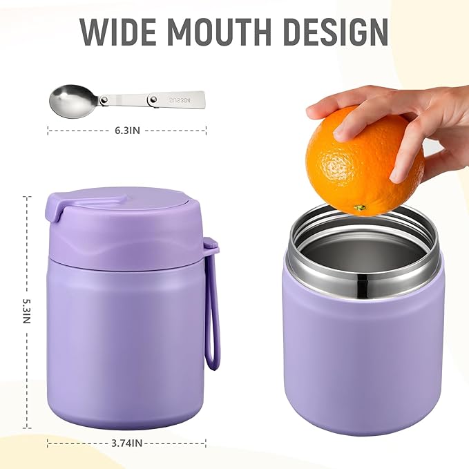 17oz Soup Thermo for Hot Food Kids Insulated Vacuum Food Jar with Stainless Steel Spoon Wide Mouth Thermo Leakproof Lunch Food Container Kids Hot Lunch Box (Purple)-CubbioJoy