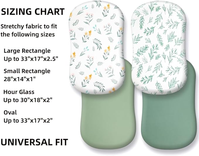4 Pack Sage Green Fitted Nursery Sheets Breathable Neutral Unisex Baby Sheets for Boys or Girls with Leaf and Flower Design (Bassinet)-CubbioJoy