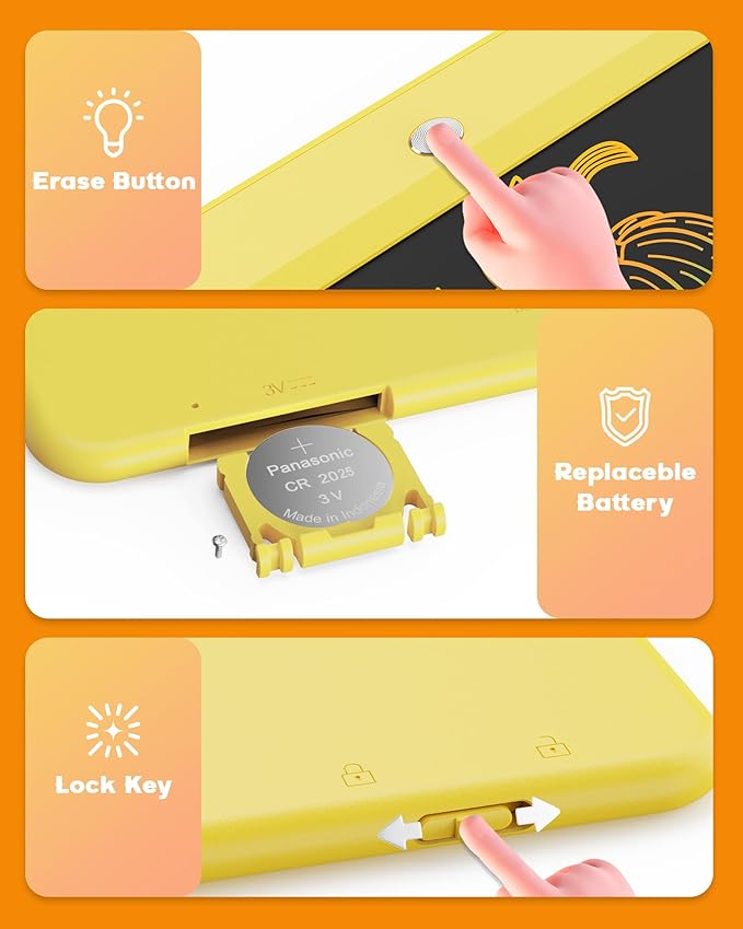 Bravokids LCD Writing Tablet for 3-8 Year Old Girls and Boys - 10 Inch Electronic Doodle Board Drawing Pad, Educational Birthday Gift for Kids and Toddlers (Yellow)-CubbioJoy