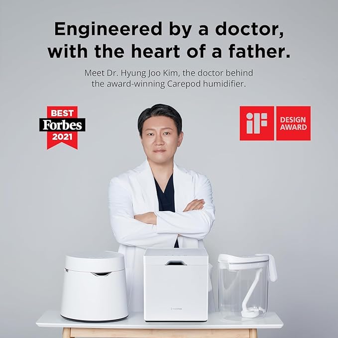 Carepod 31S Stainless Steel Humidifier for Large Room, Quiet & Safe for Baby, Only 3 Washable Parts & Easy to Clean, Ultrasonic Cool Mist Humidifiers for Bedroom, Filter-Free, Lasts 30Hrs (1Gal/4L)-CubbioJoy