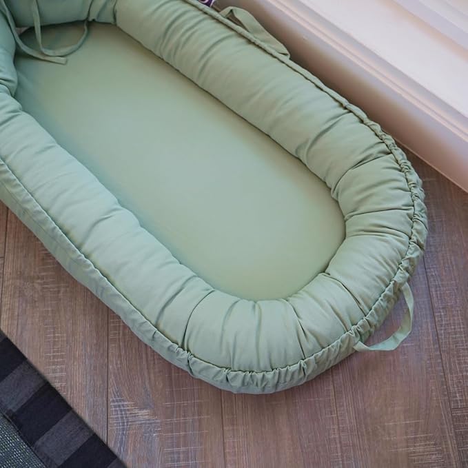 Infant Lounger, Baby Nest Cover for Baby Girls & Boys, Newborn Essentials for Baby 0-18 Months, 100% Cotton Breathable (Spring Green)-CubbioJoy
