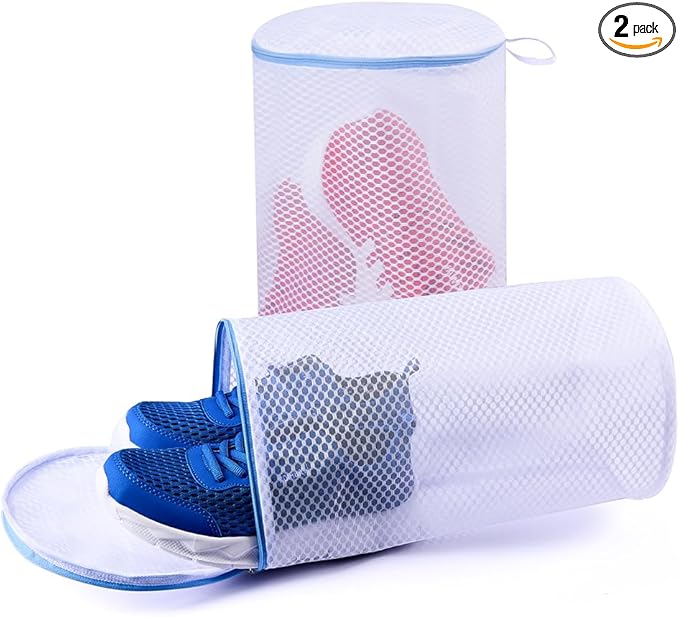 2 Pack Shoes Wash Bags,Shoe Washing Machine Bag,shoe laundry bag for washing machine，Honeycomb Mesh Laundry Bags with Zipper for Sneakers,Running Shoes,Sock,Bras,Delicates and Toys（14 in x 7.8 in）-CubbioJoy