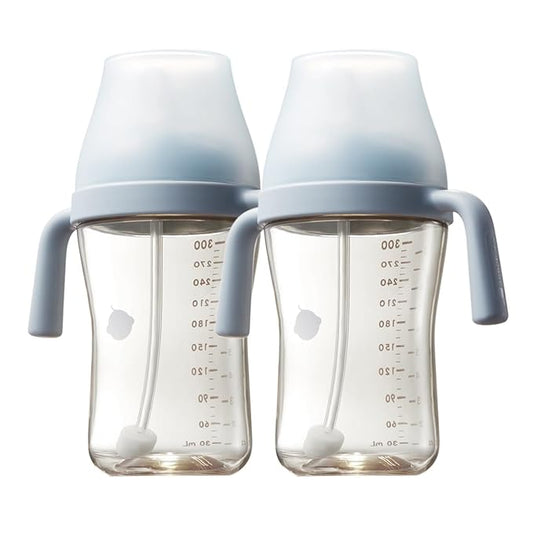 Bc babycare Sippy Cup Learner for 6+ Month Old with Nipples & Handles, Spill Proof Sippy Cup, Weighted Straw Toddler Cups, Anti-Choking Baby Cups 2 Packs, Blue-CubbioJoy