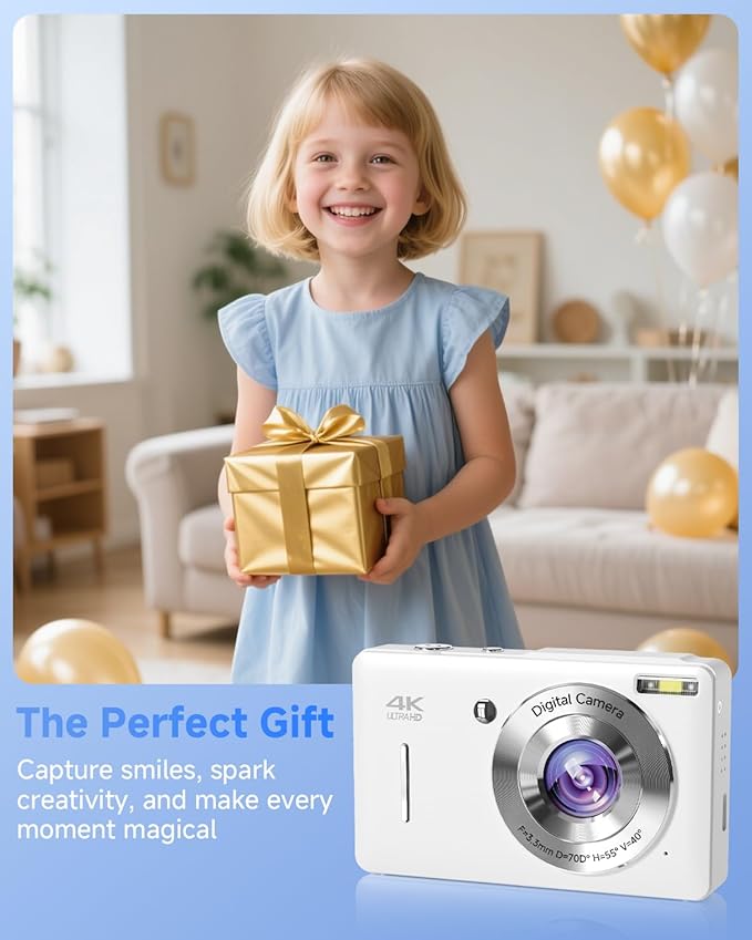 Digital Camera, 44MP FHD 1080P Camera for Kid with 16X Zoom Anti Shake, Compact Small Camera with 32GB SD Card, Digital Camera for Teens for Teens Girls Kids Adults(White)-CubbioJoy