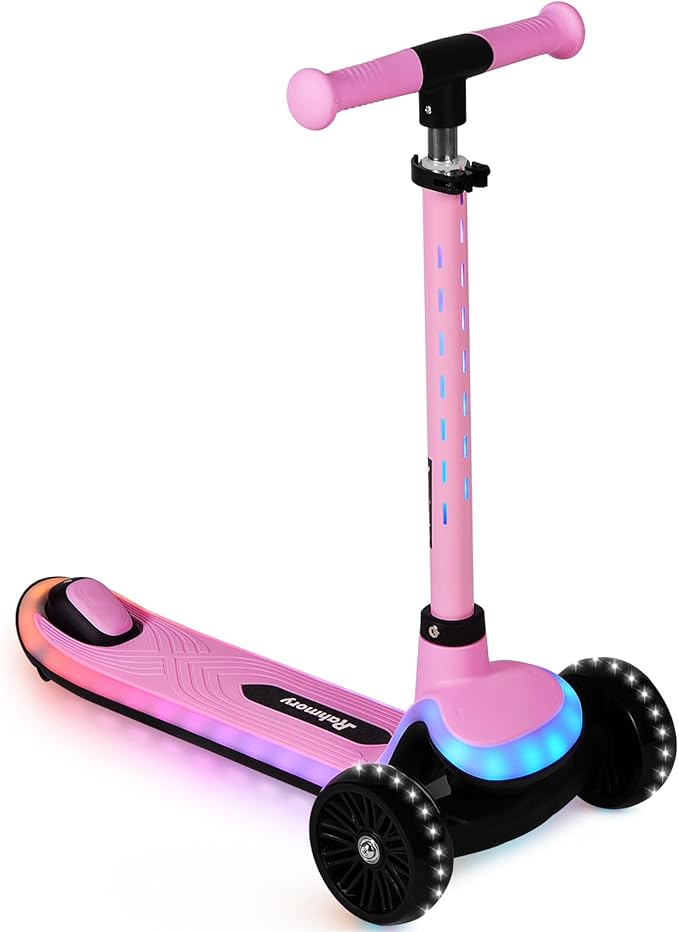 3-Wheel Light-Up Kids Scooter, 20 Different Light Patterns,Three Adjustable Heights,Lean to Steer, Balance Scooter for Ages 3-8-CubbioJoy
