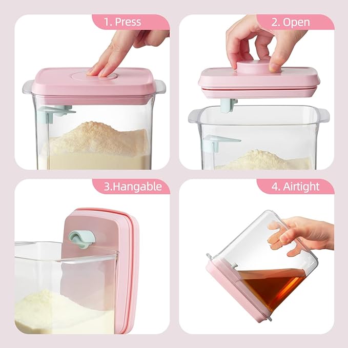 Ankou Formula Container - 1700ml Airtight Formula Dispenser One Button Handy Milk Powder Container BPA-Free Storage Containers with Scoop and Scraper Transparent 730g-CubbioJoy