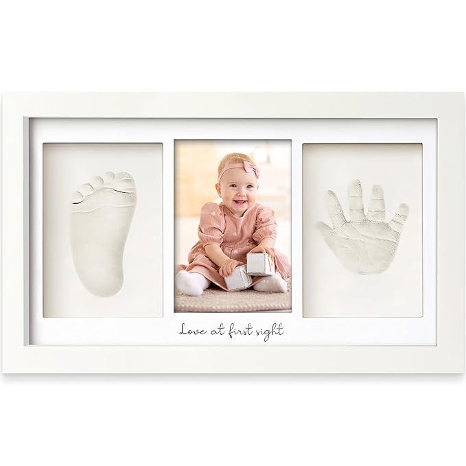 Baby Hand and Footprint Kit - Clay Handprint Keepsake Frame, Newborn Nursery Picture Frame, Personalized New Mom Gifts for Baby Shower & Registry (Alpine White)-CubbioJoy