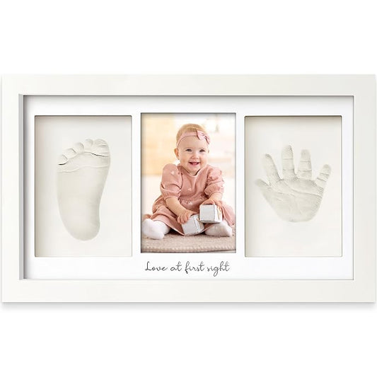 Baby Hand and Footprint Kit - Clay Handprint Keepsake Frame, Newborn Nursery Picture Frame, Personalized New Mom Gifts for Baby Shower & Registry (Alpine White)-CubbioJoy