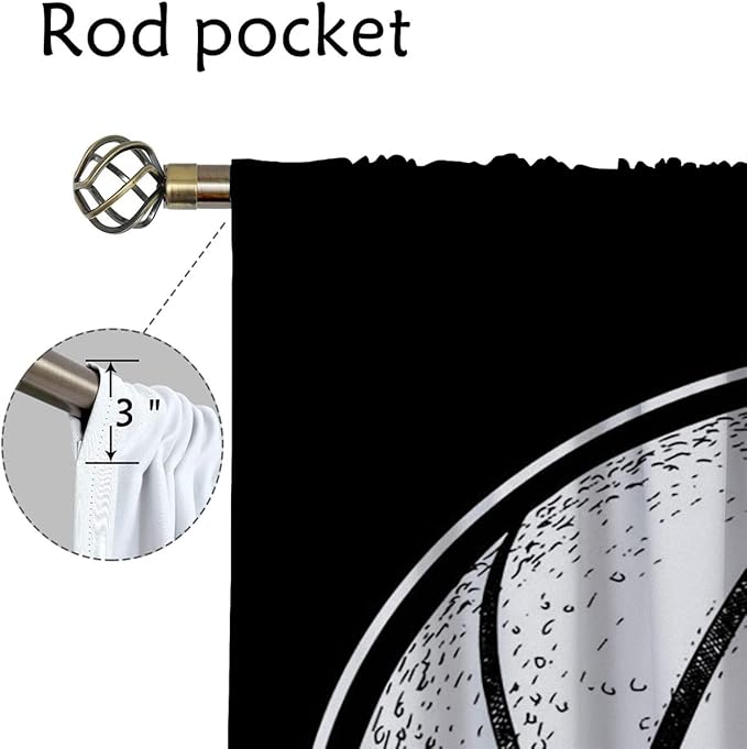 Basketball Blackout Curtains for Boy Girl Room Darkening Decor,Sport Theme and White Motto Dark Background Bedroom Living Room Home Rod Pocket Thermal Insulated Window Curtain/Drapes Panel,42x45 Inch…-CubbioJoy