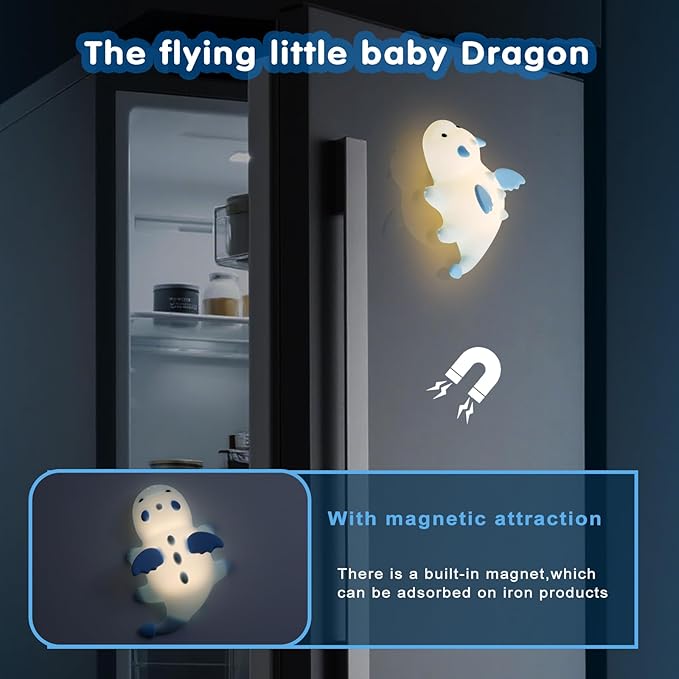 Cute Baby Dragon Kids Night Light for Kids,Cute Soft Silicone Lamp 3 Level Dimmable Changing Rechargeable Breastfeeding Nursery Portable Kawaii Lamps,Bedside Lamp for Baby and Toddler,Boy Girls（Blue）-CubbioJoy