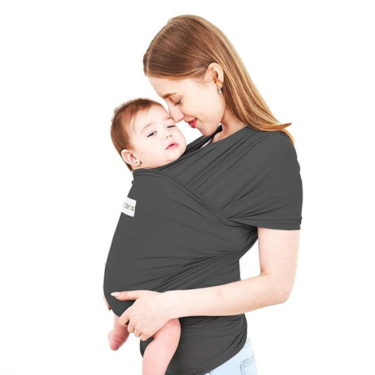 Acrabros Baby Wrap Carrier,Hands Free Baby Carrier Sling,Lightweight,Breathable,Softness,Perfect for Newborn Infants and Babies Shower Gift,Charcoal Grey-CubbioJoy