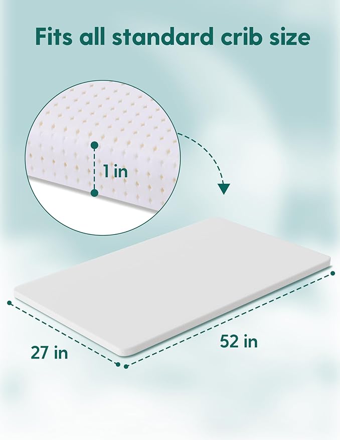 BABELIO Machine Washable Crib Mattress Topper, Soft Breathable Silicone Foam Toddler Mattress Topper Pad with Removable Zipper Cover 52" x 27" x 1"-CubbioJoy