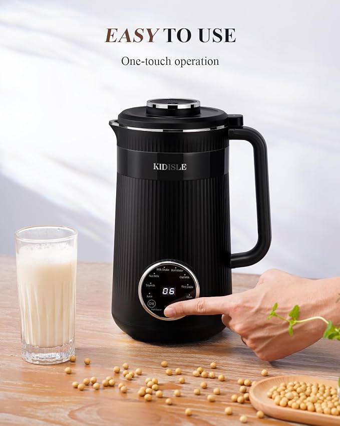 32oz Automatic Soy Machine for Homemade Almond, Oat, Coconut, Soy, Plant Based Milks and Non Dairy Beverages with Delay Start/Keep Warm/Self-Cleaning/Boil Water, Black-CubbioJoy