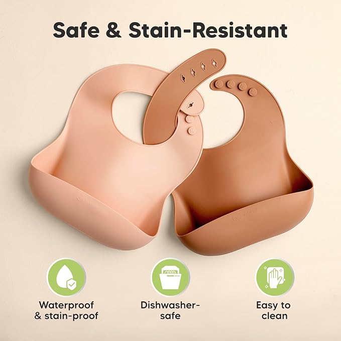KeaBabies 2-Pack Silicone Baby Bibs for Eating - Sturdy Food-Grade Silicone Bibs for Babies Girl, Boy, Large Food Catcher, Clean & Put On Easily, Waterproof Toddler Feeding Essentials (Dusk)-CubbioJoy