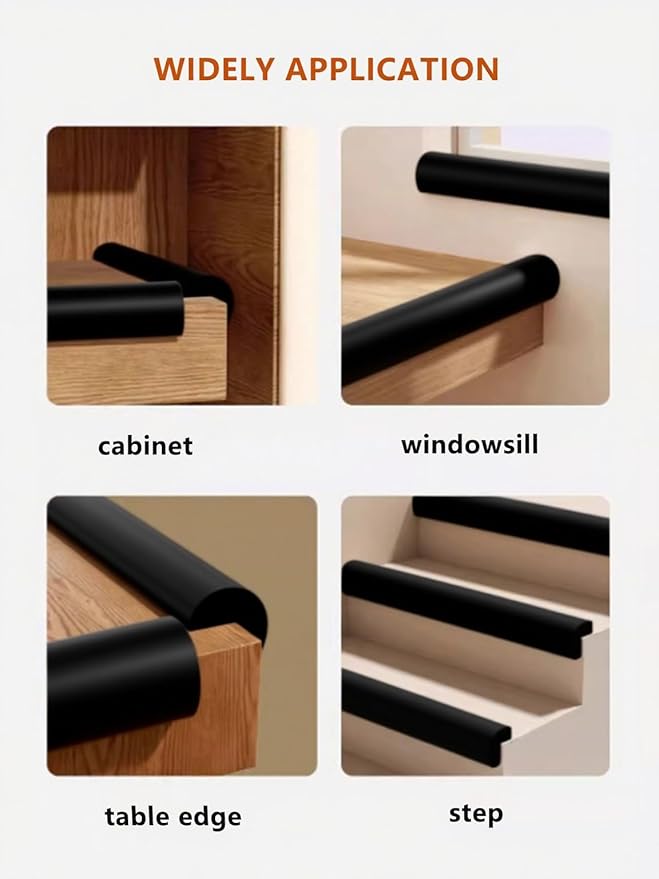 Baby Proof Edge Corner Protector, 16.4FT 0.47''Th L-Shape Furniture Corner & Edge Safety Bumpers with 10 Corners, Pre-Taped, Soft NBR Rubber Foam Desk Edge Cushion Wall Corner Protector (Black)-CubbioJoy