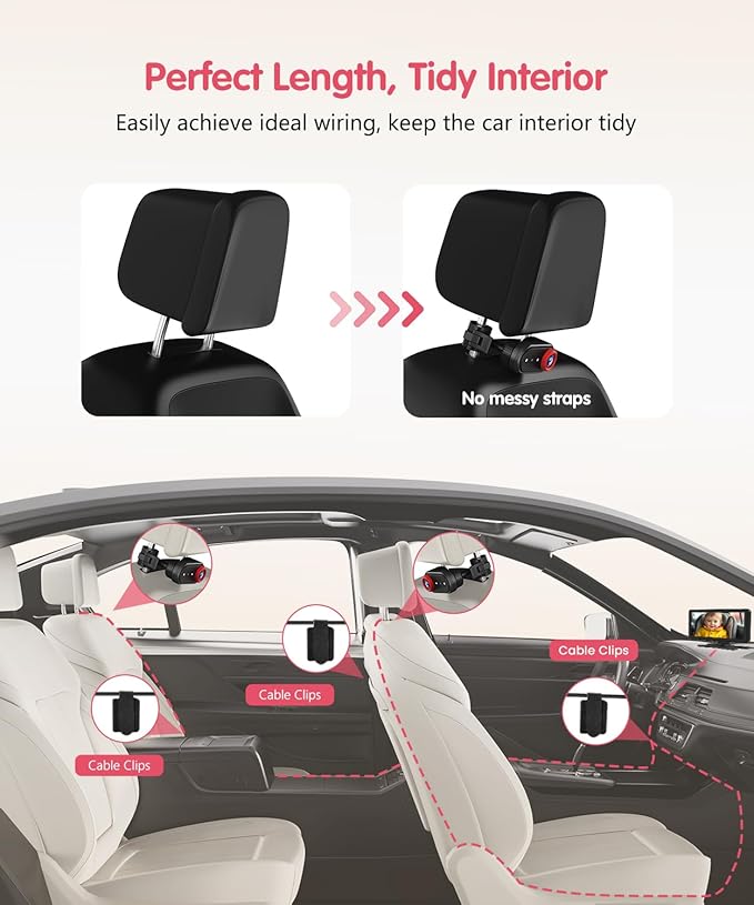 BM5PRO Double Car Camera for 2 Baby，7.2" 1080P Split Screen with IR Night Vision, Real-Time Monitoring Baby Car Camera,Easy Install, Family Travel Companion for Kids & Pets-CubbioJoy