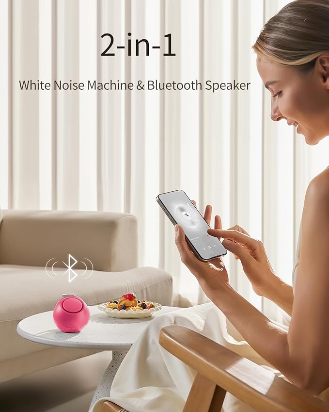 2025 Mom's Choice Awards, Portable Sound Machine for Baby Adult, AI Cry Detection, 18 Soothing Sound, Bluetooth Rechargeable White Noise Machine for Home Travel, Nursery Light, Barbie Pink-CubbioJoy