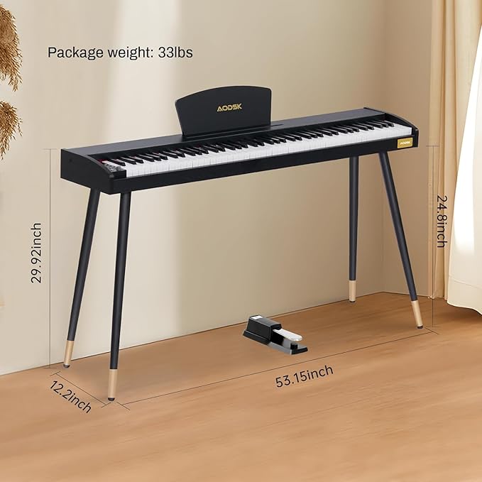 AODSK Beginner Digital Piano 88 Key Keyboard,Full-size Electric Piano for Beginners,with Sheet Music Stand,Pedal,Power Adapter,Headphone Mode,USB-MIDI,Piano Lessons,Black,-Comes with headphones-CubbioJoy