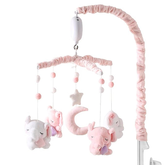 Baby Crib Mobile - Elephant Mobile for Crib with 25 Inches Mobile Arm and 35 Lullabies Musical Box, 3 Modes Digital, Volume Control, Essential Gift for Infant Boys Girls Bedroom Hanging Decor-CubbioJoy