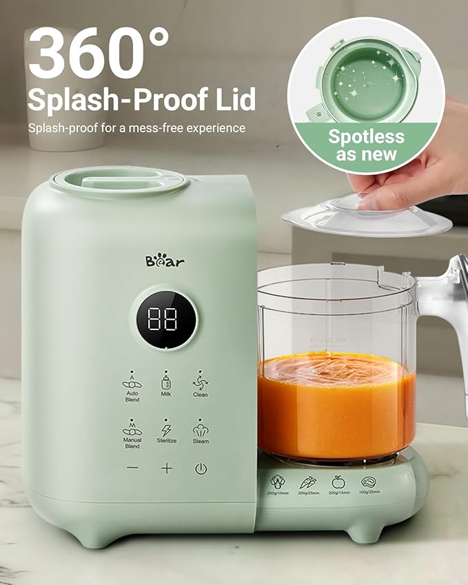 Bear Baby Food Maker with Two Layer Steam Baskets, Multifunction Baby Food Processor Steamer Puree Blender, Baby Food Mill with Bottle Warming Sterili-zing Auto Cleaning Function, BPA-Free-CubbioJoy
