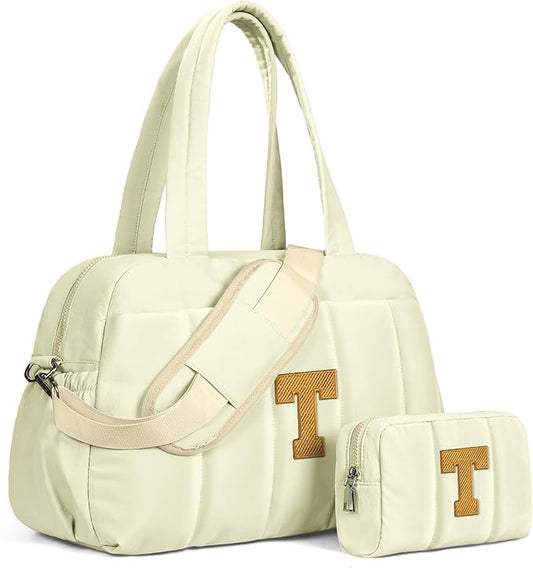 Duffle Bag for Travel Women, Travel Bags，Bridal Shower Gifts-Initial Overnight Bag with Wet Pocket，Lightweight Weekender Bags Personalized Gym Tote with Makeup Pouch-CubbioJoy