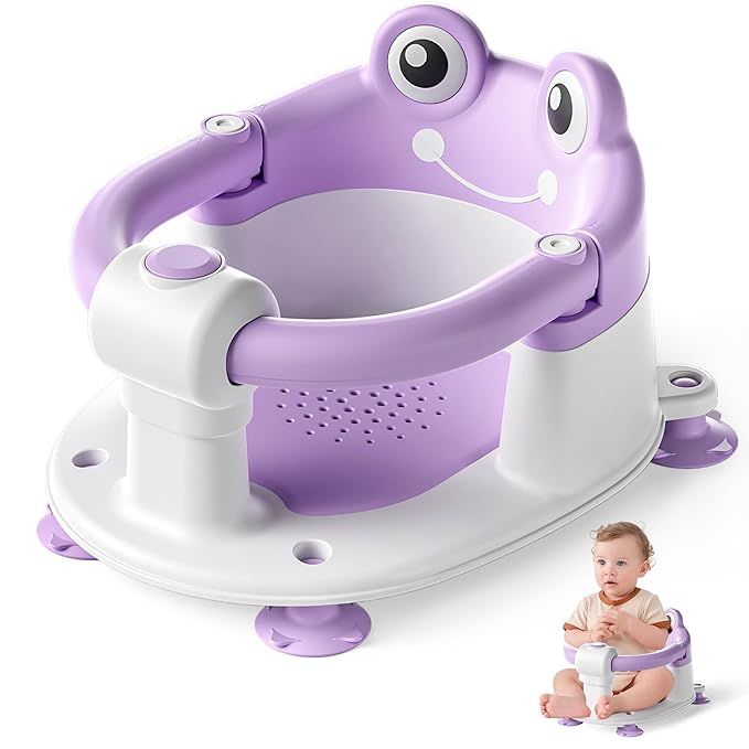 Baby Bath Seat for Babies 6 Months & up Non-Slip Toddler Bath Seats for Sitting Up Infant Bathtub Chair with Suction Cups and Soft Cushion for Baby Shower Tub Seat-CubbioJoy