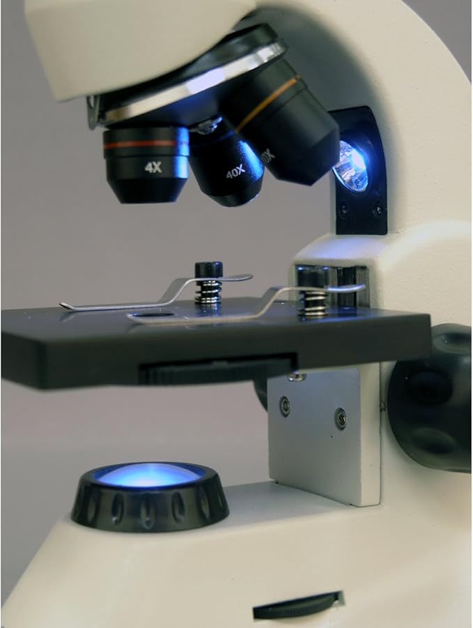 AmScope M120C-2L-PB10-E5 Digital Microscope, WF10x and WF25x Eyepieces, 40x-1000x Magnification, Brightfield, Upper and Lower LED Illumination, Plain Stage, Includes Blank and Prepared Slides, 5MP Camera and Software-CubbioJoy