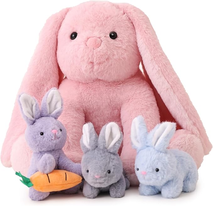 5 Pieces Rabbit Stuffed Animals for Girls,1 Mommy Rabbit with 4 Babies,Plush Bunny Stuffed Toy Gifts for Kids Children 3 4 5 6 7 8 9 Years,Soft Stuffed Bunny for Christmas,Birthday,Party Decorations-CubbioJoy
