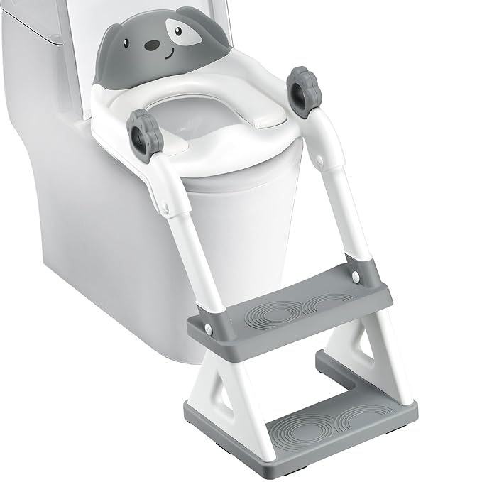 2 In 1 Potty Training Toilet Seat & Toddler Step Stool, Bottom Triangle Stability Toddler Toilet Seat, Adjustable Step & Seat Height Potty Seats (Grey)-CubbioJoy
