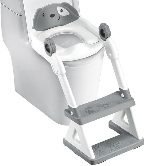 2 In 1 Potty Training Toilet Seat & Toddler Step Stool, Bottom Triangle Stability Toddler Toilet Seat, Adjustable Step & Seat Height Potty Seats (Grey)-CubbioJoy