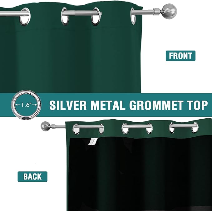 ChrisDowa 100% Blackout Curtains for Bedroom with Black Liner, 2 Thick Layers Total Blackout Thermal Insulated Grommet Window Curtains 2 Panels Set (Forest Green, 52 x 45 Inch)-CubbioJoy